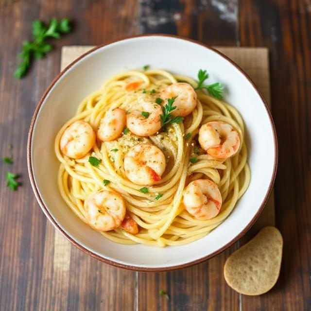 Μακαρόνια με Γαρίδες και Σάλτσα Σκόρδου – Βουτύρου