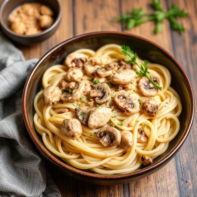 Κρεμώδη Ζυμαρικά με Κοτόπουλο και Μανιτάρια
